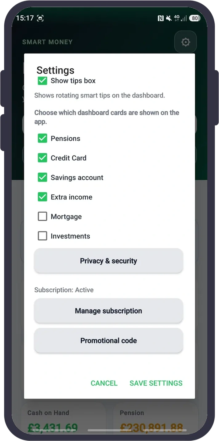 Privacy & security — My Money Planner screenshot